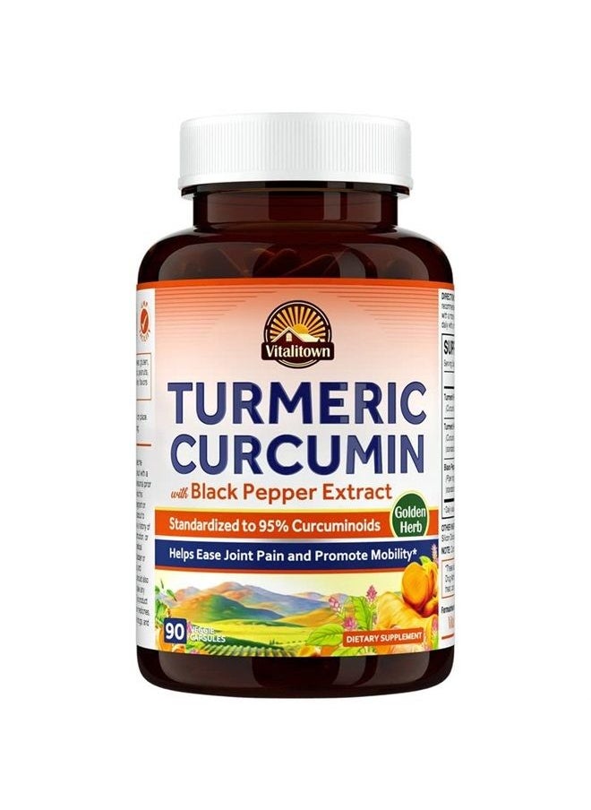 Vitalitown - Organic Turmeric Curcumin Root + Black Pepper, 1800MG, India Grown, 95% Standardized Curcuminoids, Ultra Potency, 2000% Absorption, No Lead or Gluten, Vegan Support, 90 ct - Image 1