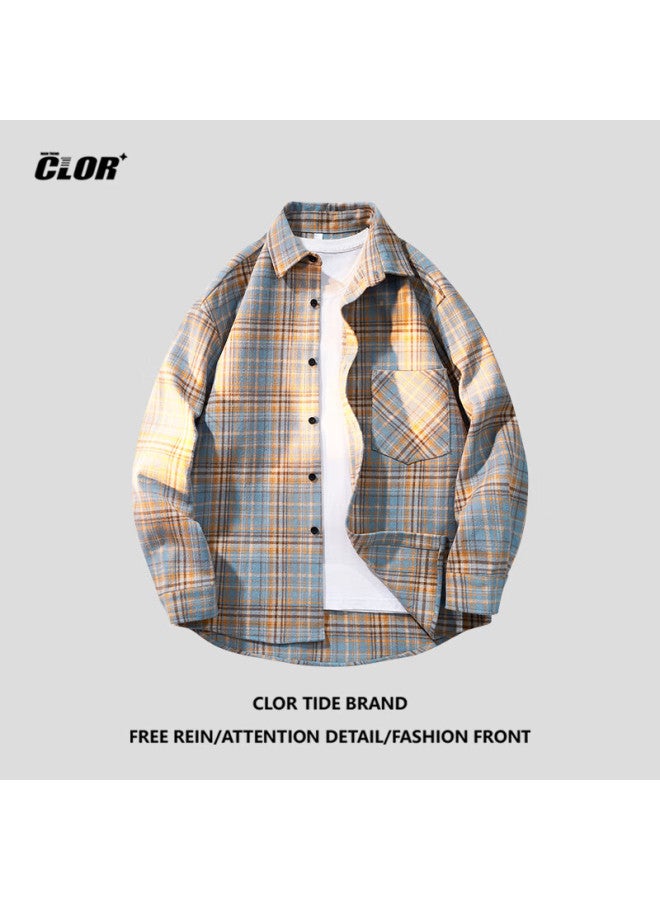 Clor Men's Grid Long Sleeve Shirt Spring And Autumn Fashion Loose Casual Shirt Jacket Clcx04 Black 3XL - Image 3