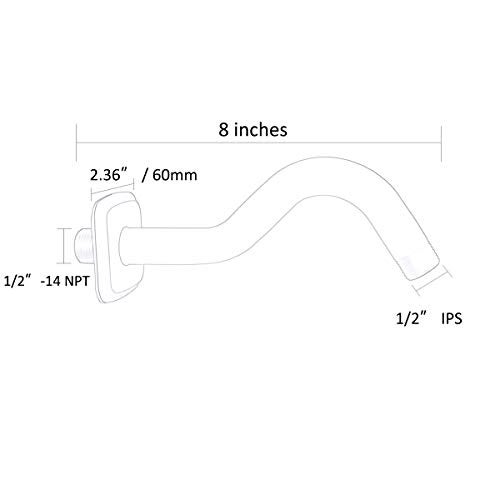 TRUSTMI Curved Shower Arm with Flange, 8-inch S-Shape Stainless Steel Top Shower Head Extension Replacement, Wall Mounted, Matte Black - Image 2