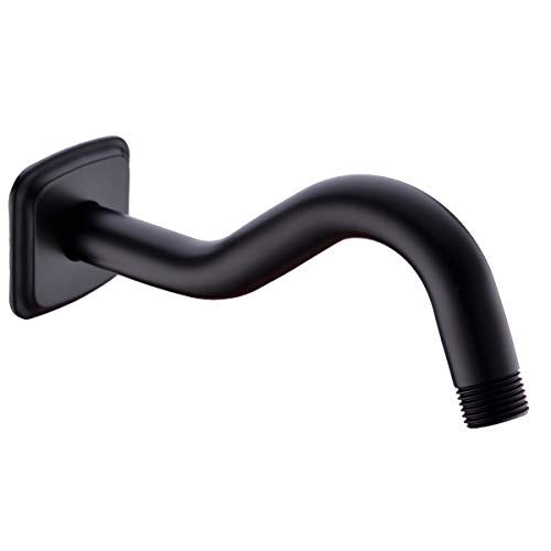 TRUSTMI Curved Shower Arm with Flange, 8-inch S-Shape Stainless Steel Top Shower Head Extension Replacement, Wall Mounted, Matte Black - Image 1