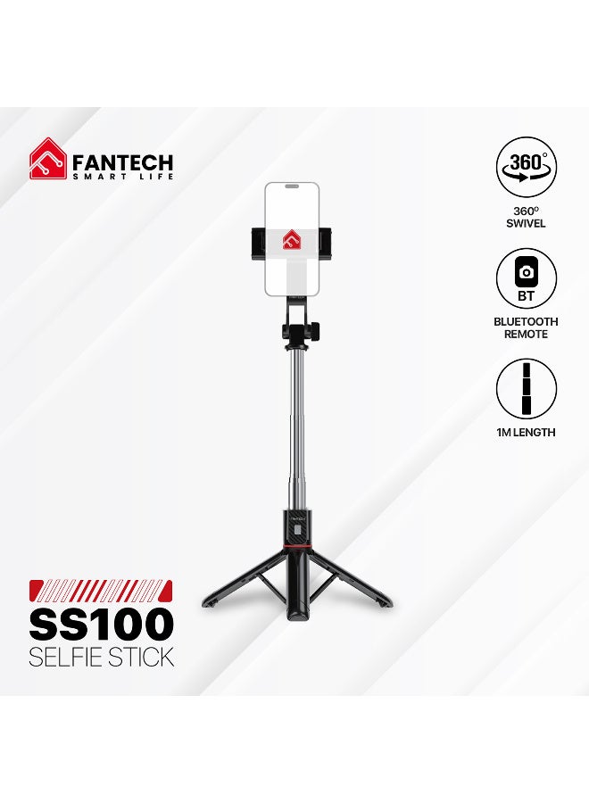 FANTECH Selfie stick tripod, retractable, 360° rotation, wireless remote control, detachable phone holder, lightweight and portable, compatible with iPhone, Samsung, Android, perfect for travel and video blogging - Image 1