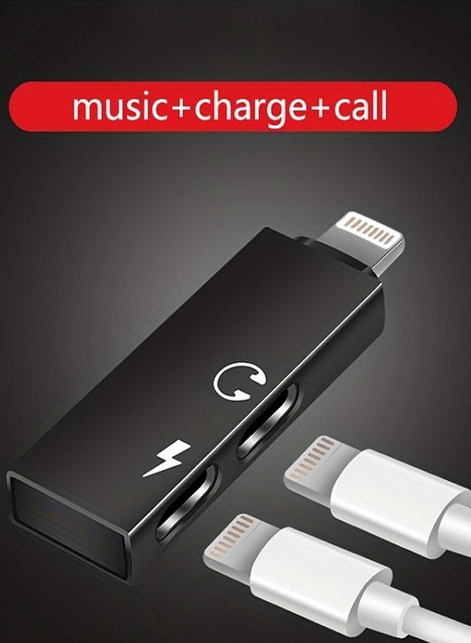2 In 1 Audio And Charging Cable Adapter For Apple iPhone Black  - Image 1