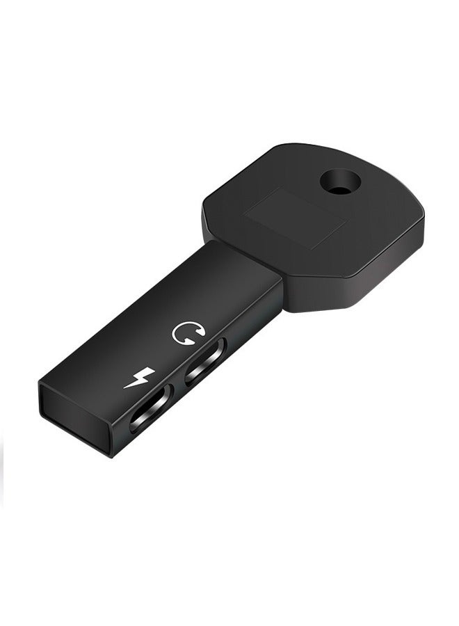 2 In 1 Audio And Charging Cable Adapter For Apple iPhone Black  - Image 2