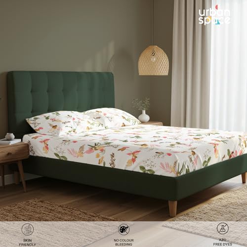 Urban Space Regal 100% Percale Cotton 200 TC Bedsheet for Double Bed, Bedsheet Queen Size, Double Bedsheet Cotton with 2 Pillow Covers (Size 88 x 100 inches, Cherry Blossom-Peach) - Image 3