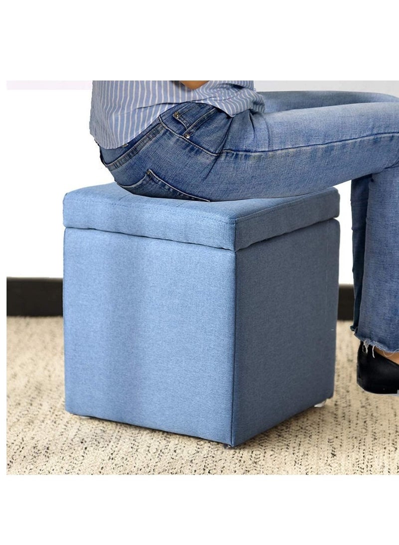 LINGWEI Multifunctional Foldable Chair Cotton Ottoman Linen Footrest Storage Box Change Shoe Stool Fabric Storage Bench Relaxing Seat Square Shaped Toy Chest  - Image 4
