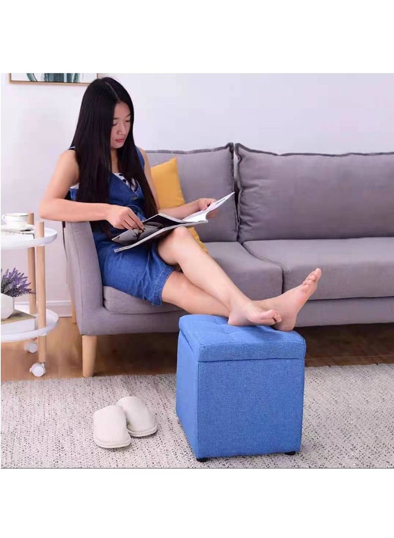 LINGWEI Multifunctional Foldable Chair Cotton Ottoman Linen Footrest Storage Box Change Shoe Stool Fabric Storage Bench Relaxing Seat Square Shaped Toy Chest  - Image 3