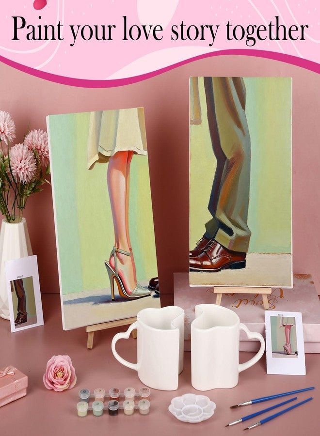 Vesici 16 Pcs Date Night Painting Kit for Couples Sip and Paint Kit for Adults Couples Paint by Numbers 2 Pack Heart Ceramic Couple Mug and Painting Accessories for Date Night, 2 Pack 8" x 12" - Image 3