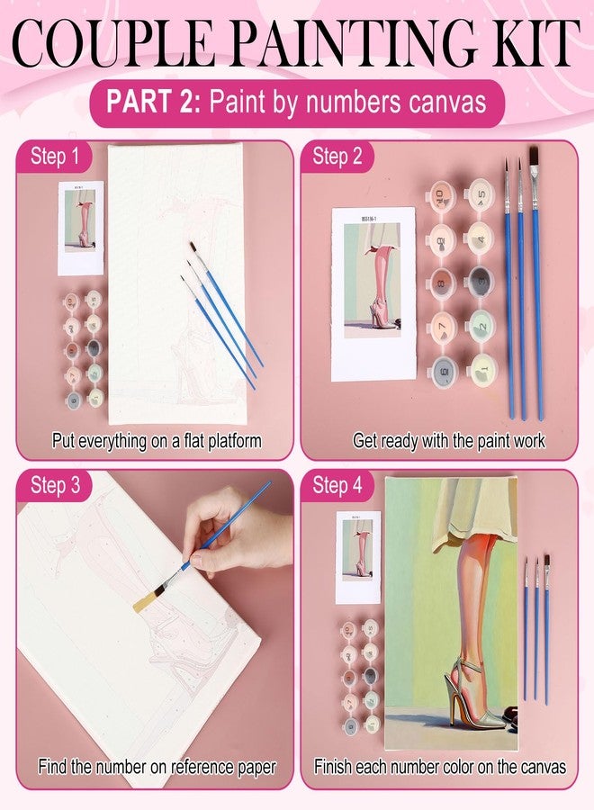 Vesici 16 Pcs Date Night Painting Kit for Couples Sip and Paint Kit for Adults Couples Paint by Numbers 2 Pack Heart Ceramic Couple Mug and Painting Accessories for Date Night, 2 Pack 8" x 12" - Image 5