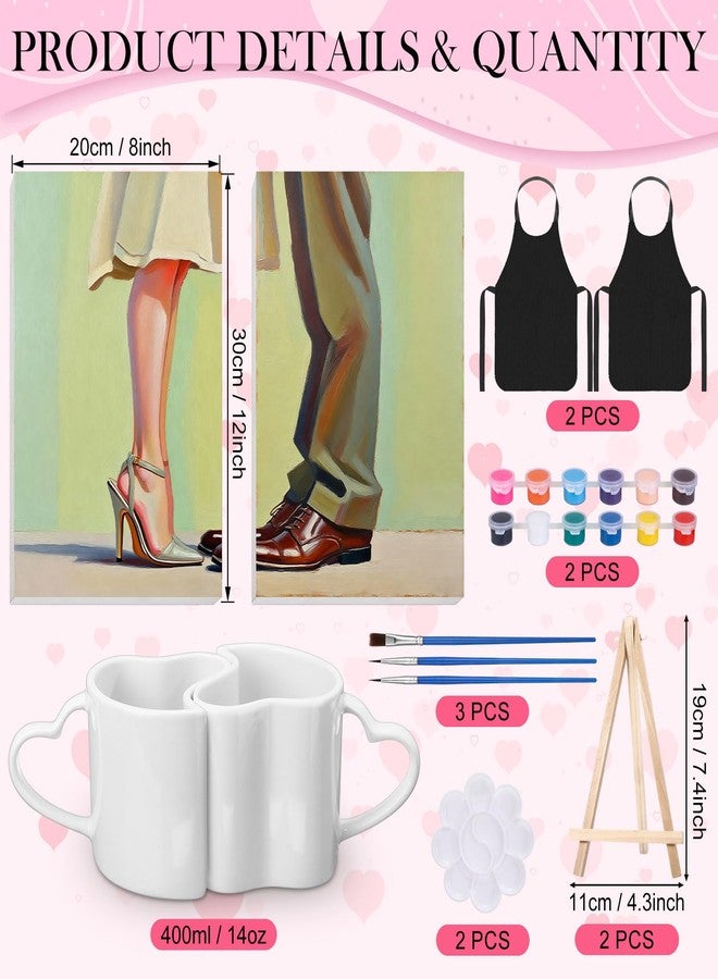 Vesici 16 Pcs Date Night Painting Kit for Couples Sip and Paint Kit for Adults Couples Paint by Numbers 2 Pack Heart Ceramic Couple Mug and Painting Accessories for Date Night, 2 Pack 8" x 12" - Image 2