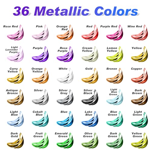 X ARTY HUB Metallic Airbrush Paint Kit, 36 Colors with 4.05 fl oz Black Primer & Thinner and 16.9 fl oz Cleaner, Ready to Spray Acrylic Paint, Water-Based Air Brush Painting Set for Artist & Beginner - Image 2