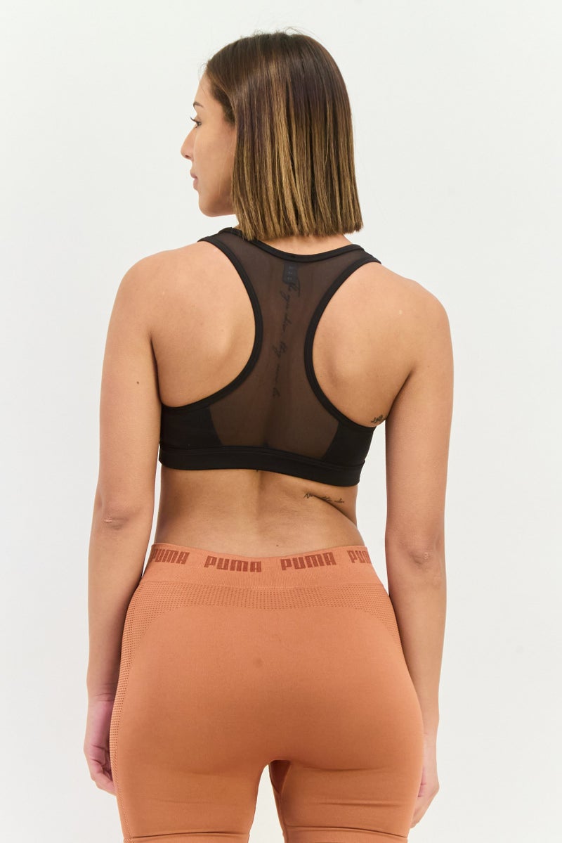 PUMA حمالة صدر رياضية مبطنة بشعار العلامة التجارية للنساء، أسود/ذهبي - Image 3