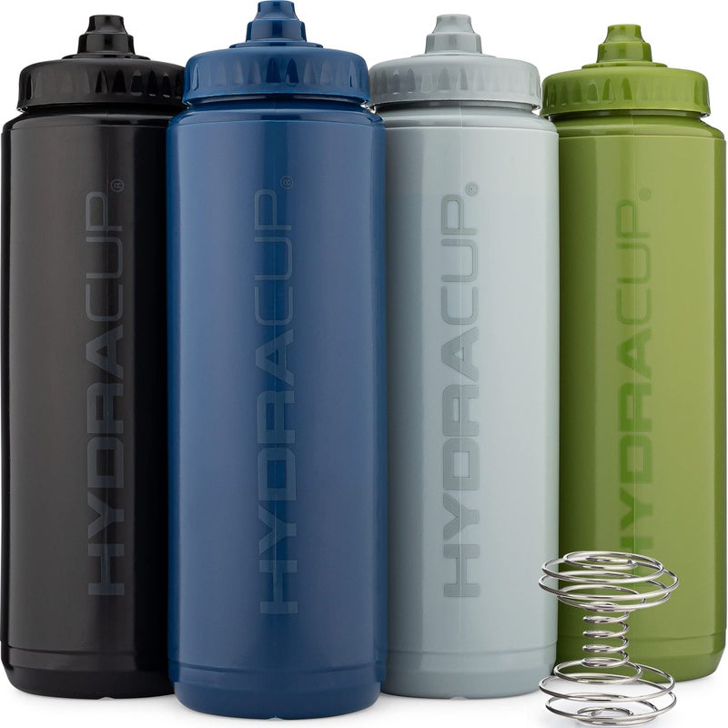Hydra Cup Sport [4 Pack] 32 oz Squeeze Water Bottles, Fast Flow Sports Water Bottle with Ball Blender Whisk, Bike & Cycling Water Bottle, Travel To Go, BPA Free (Dark Colors) - Image 1