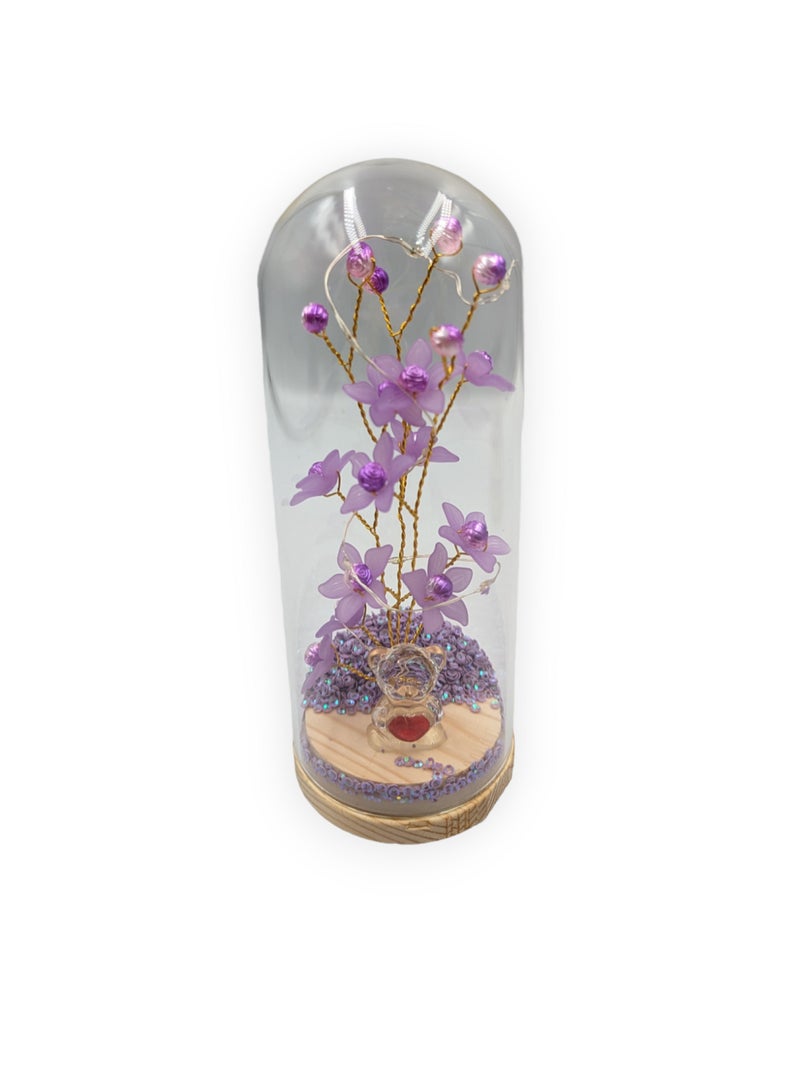 UNT Wish Tree With Tiny Teddy Bear and Glitter in Glass Dome - Image 2