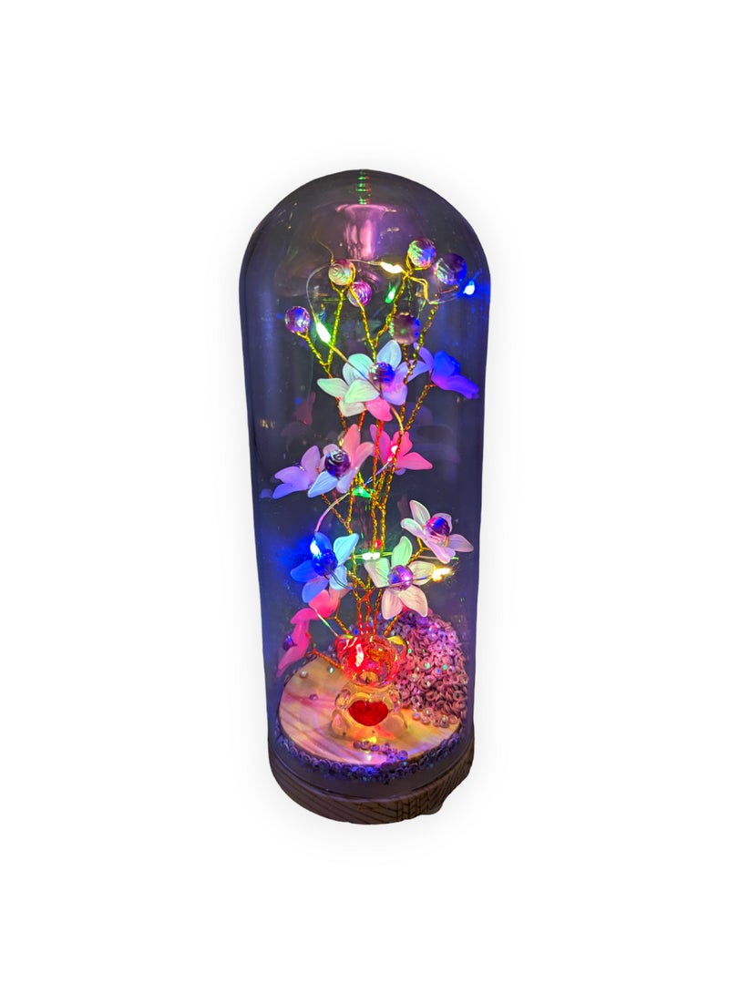 UNT Wish Tree With Tiny Teddy Bear and Glitter in Glass Dome - Image 3