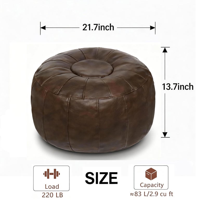 Thgonwid Unstuffed Moroccan Storage Pouf Foot Stool Ottoman Seat Handmade Faux Leather Bean Bag Floor Chair Foot Rest for Living Room, Bedroom or Balcony (Deep Coffee) - Image 3