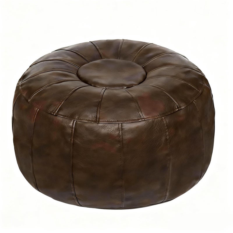 Thgonwid Unstuffed Moroccan Storage Pouf Foot Stool Ottoman Seat Handmade Faux Leather Bean Bag Floor Chair Foot Rest for Living Room, Bedroom or Balcony (Deep Coffee) - Image 1