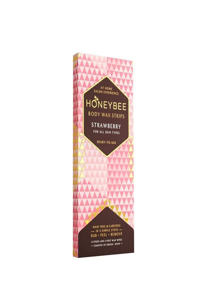 Honeybee Body Wax Strips| Waxing Strips for Women and Men| Hair Removal for All Skin| 8 Strips, 2 After Care Wipes (Strawberry) - Image 1