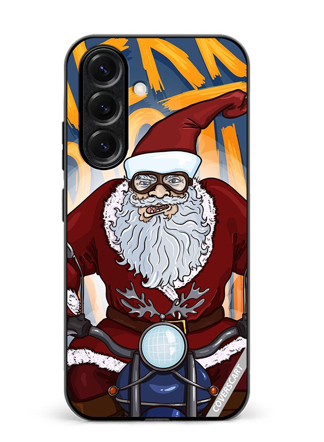 VR CREATIVE Protective Case Cover For Samsung Galaxy S25 Plus Cartoon Christmas Postcard Santa Claus On Motorcycle Design Multicolour