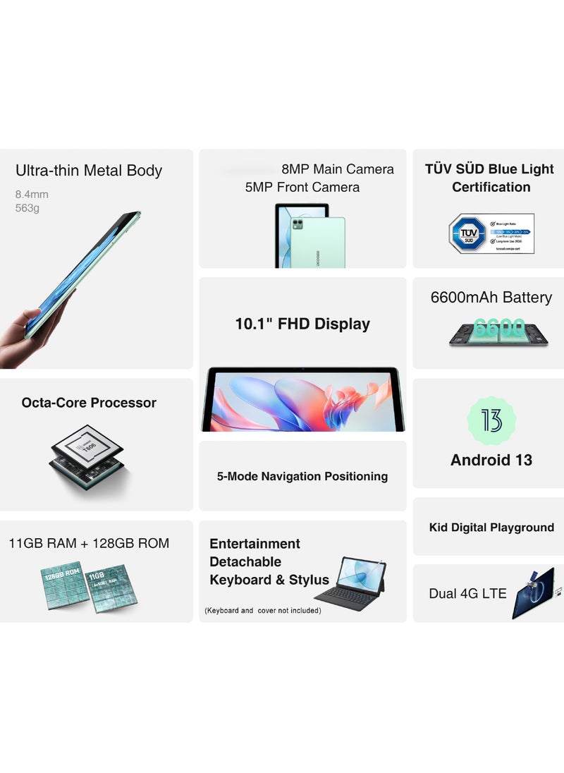 Doogee - T10S Smart Tablet 10.1-Inch FHD Display TUV Low Bluelight Android 13 Octa-Core Processor 128GB ROM 11GB(6+5) RAM 8+5MP Camera Dual SIM 4G Network 6600mAh Battery - Image 1