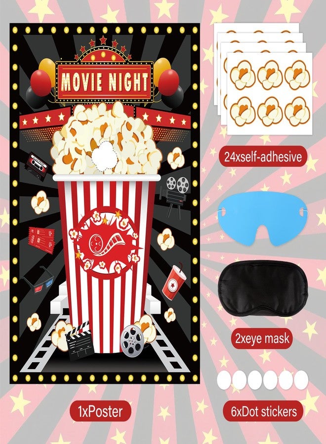 Atiloy Movie Night Party Pin the Popcorn on the Box Large Popcorn Game Poster with 24 Popcorns Stickers Movie Night Supplies for Kids Birthday Party Movie Theater Carnival Activities Supplies - Image 2
