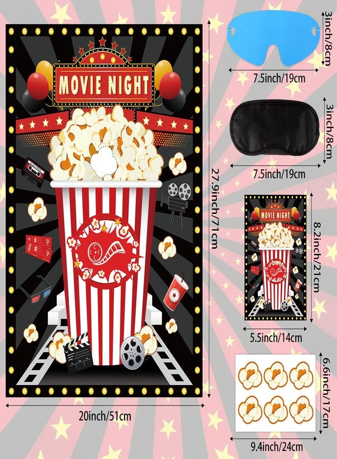 Atiloy Movie Night Party Pin the Popcorn on the Box Large Popcorn Game Poster with 24 Popcorns Stickers Movie Night Supplies for Kids Birthday Party Movie Theater Carnival Activities Supplies - Image 3