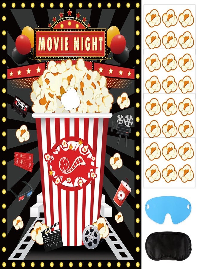 Atiloy Movie Night Party Pin the Popcorn on the Box Large Popcorn Game Poster with 24 Popcorns Stickers Movie Night Supplies for Kids Birthday Party Movie Theater Carnival Activities Supplies - Image 1