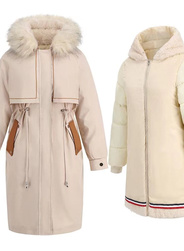 Loquat Parker Cotton Jacket Winter Mid - Length Two - Piece Warm Wool Collar Jacket - Image 4