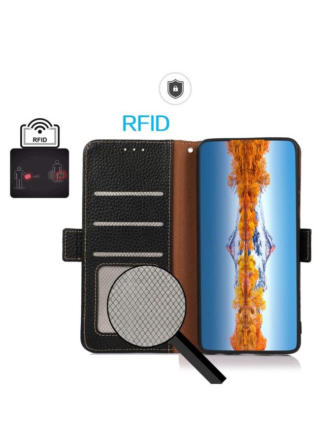 S-TOP Case For OnePlus 13 KHAZNEH Side-Magnetic Litchi Genuine Leather RFID Phone Case - Image 4