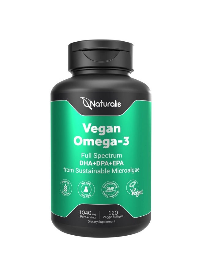 Naturalis - Vegan Omega 3 Dha Epa  Dpa From Algae  Vegan Society Certified Sustainably Sourced True Full Spectrum  120 Veggie Softgels Carrageenan Free - Image 1