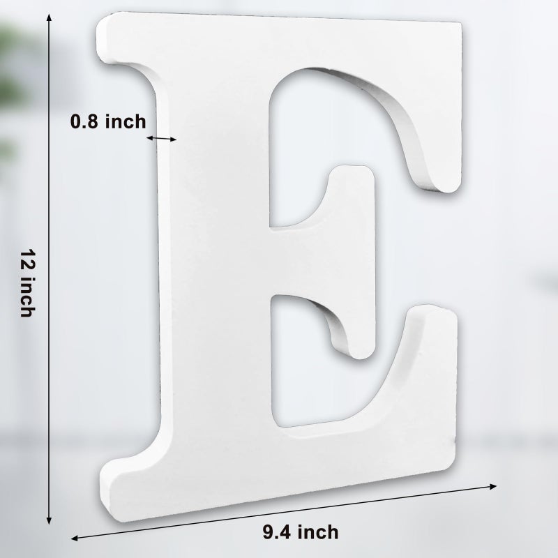 AOCEAN 12 Inch White Big Wood Letters Unfinished Wooden Letters for Wall Decor Decorative Standing Letters Slices Sign Board Decoration for Craft Home Party Projects (E) - Image 2