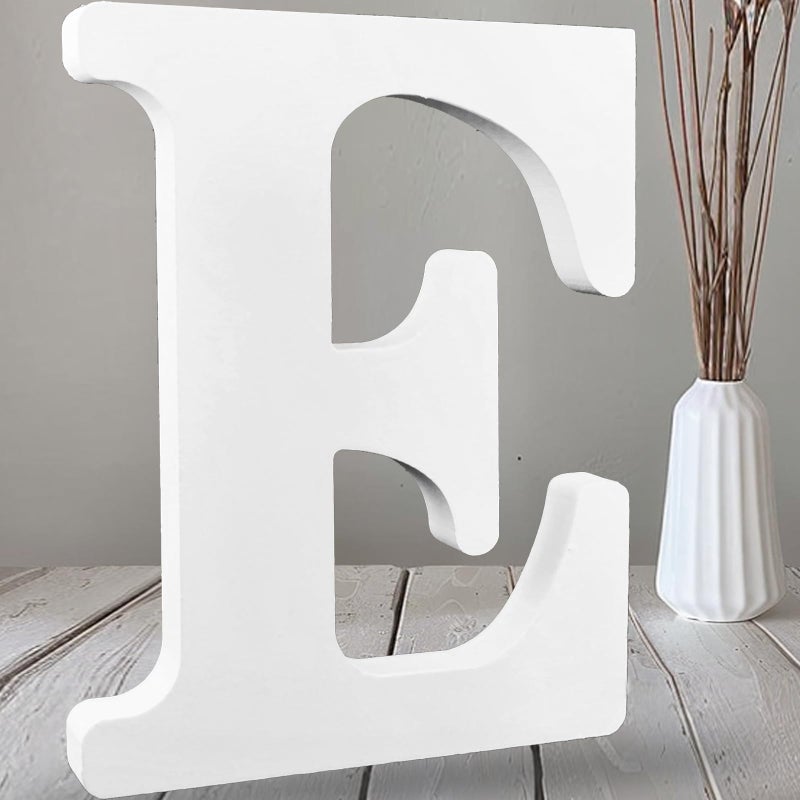 AOCEAN 12 Inch White Big Wood Letters Unfinished Wooden Letters for Wall Decor Decorative Standing Letters Slices Sign Board Decoration for Craft Home Party Projects (E) - Image 1