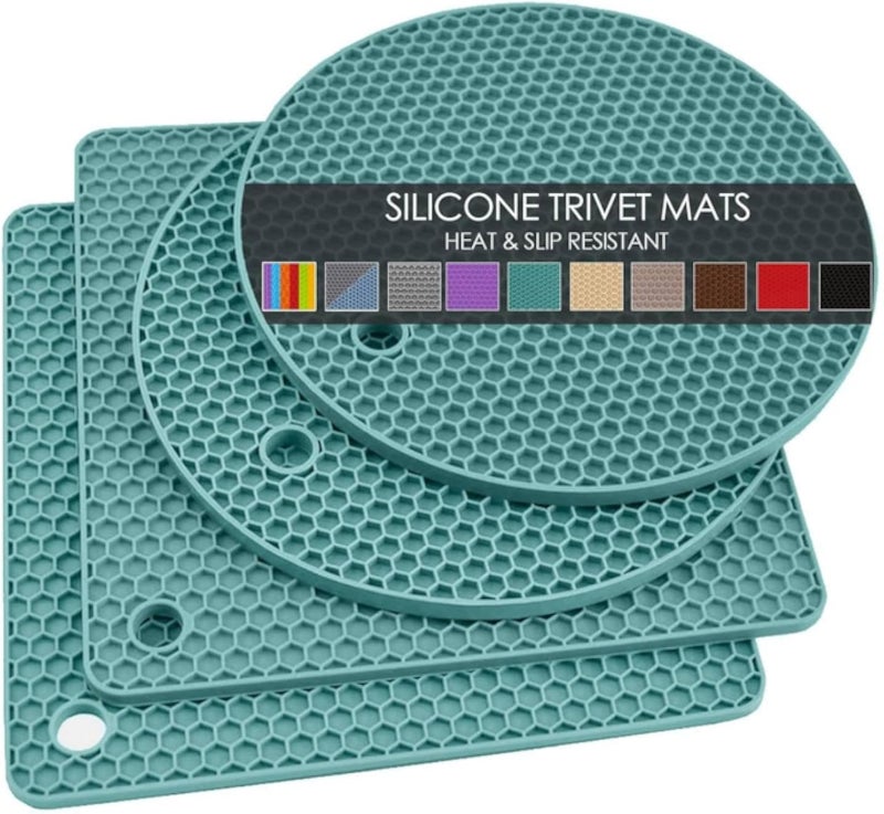 حصيرة سيليكون مقاومة للحرارة - متعددة الاستخدامات للمطبخ (لون أخضر نعناعي، مربعة)