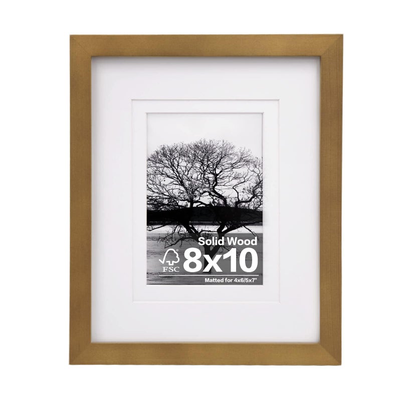 Egofine Egofine 8x10 Picture Frame for Picture 4x6 or 5x7 with Mat or 8x10 without Mat Made of Solid Wood Covered by Plexiglass for Table Top Display and Wall Mounting Photo Frame Light Brown 