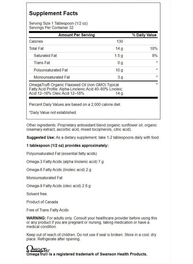 SWANSON Flaxseed Oil (Omegatru) 16 fl Ounce (1 pt) (473 ml) Liquid - Image 2