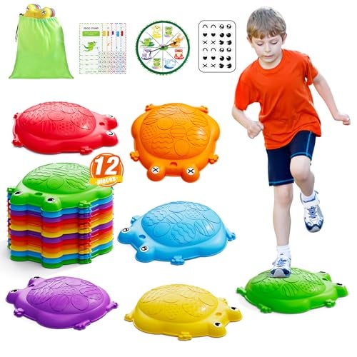 HYES Stepping Stones for Kids 12PCS NonSlip Balance Steps Stones for Toddler 13 Obstacle Courses Sensory Toys Coordination Game Gift for Boys Girls Indoor Outdoor Play Ages 35 - Image 1