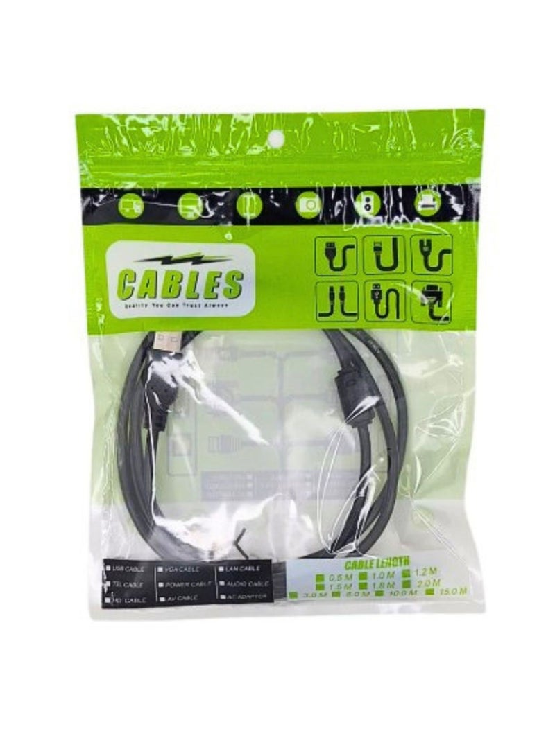 Terabyte Printer Cable USB 2.0 A-Male To B-Male Cord High Speed Scanner Cord Compatible -1.5M Black - Image 1