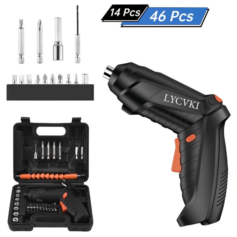 14pcs 46pcs Electric Screwdriver Set Portable Handheld Cordless Screwdriver Bits USB Rechargeable Lithium Battery Compact Home Repair Multitool Kit For Screw Fastening And Removal - Image 1
