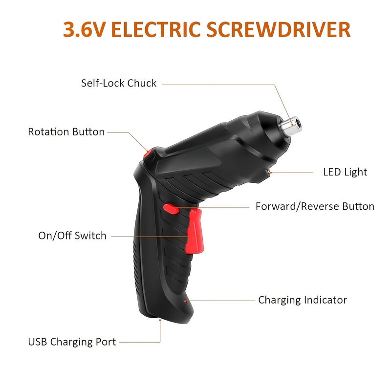 14pcs 46pcs Electric Screwdriver Set Portable Handheld Cordless Screwdriver Bits USB Rechargeable Lithium Battery Compact Home Repair Multitool Kit For Screw Fastening And Removal - Image 3