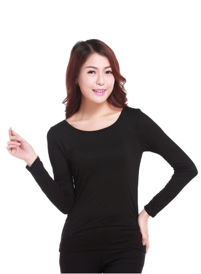 Loquat Lady's Long Sleeve Round Neck Modal Udershirt Slim-Fit Base Layer Shirt Black  - Image 1
