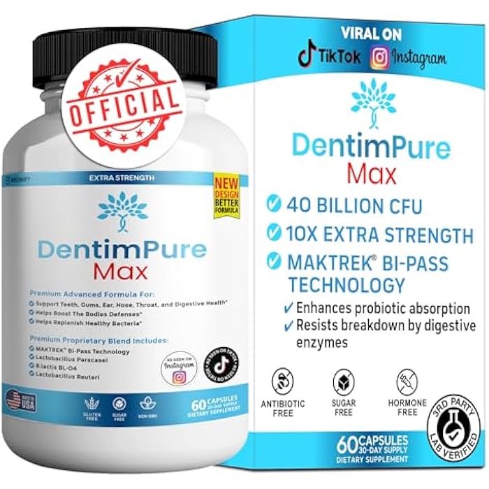 GREENVIFY DentimPure Max Extra Strength Probiotic Supplement with 40 Billion CFU – Supports Teeth, Gums, Ear, Nose, Throat & Digestive Health – 60 Capsules (1) - Image 1