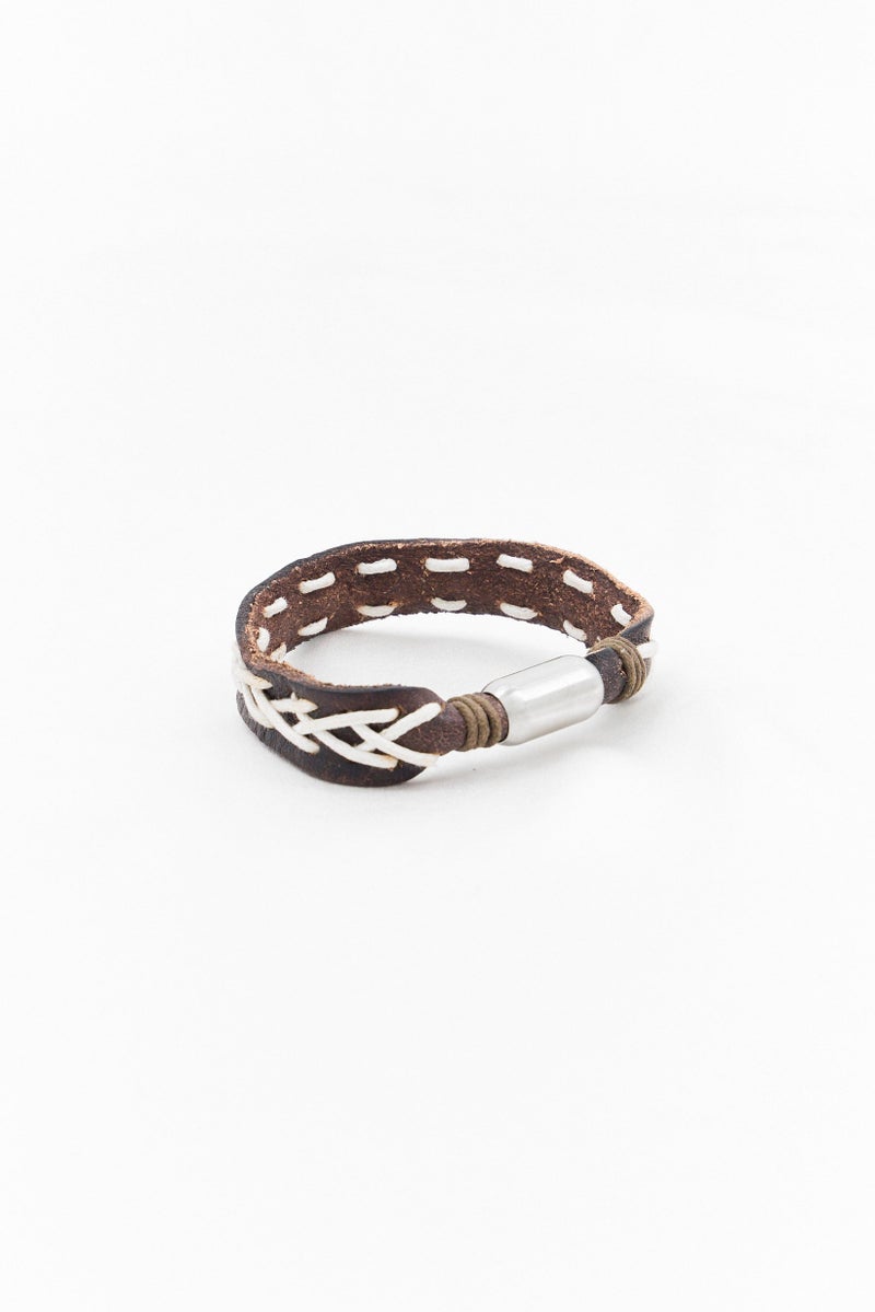 Steeltime Men Leather String Bracelet, Brown  - Image 3