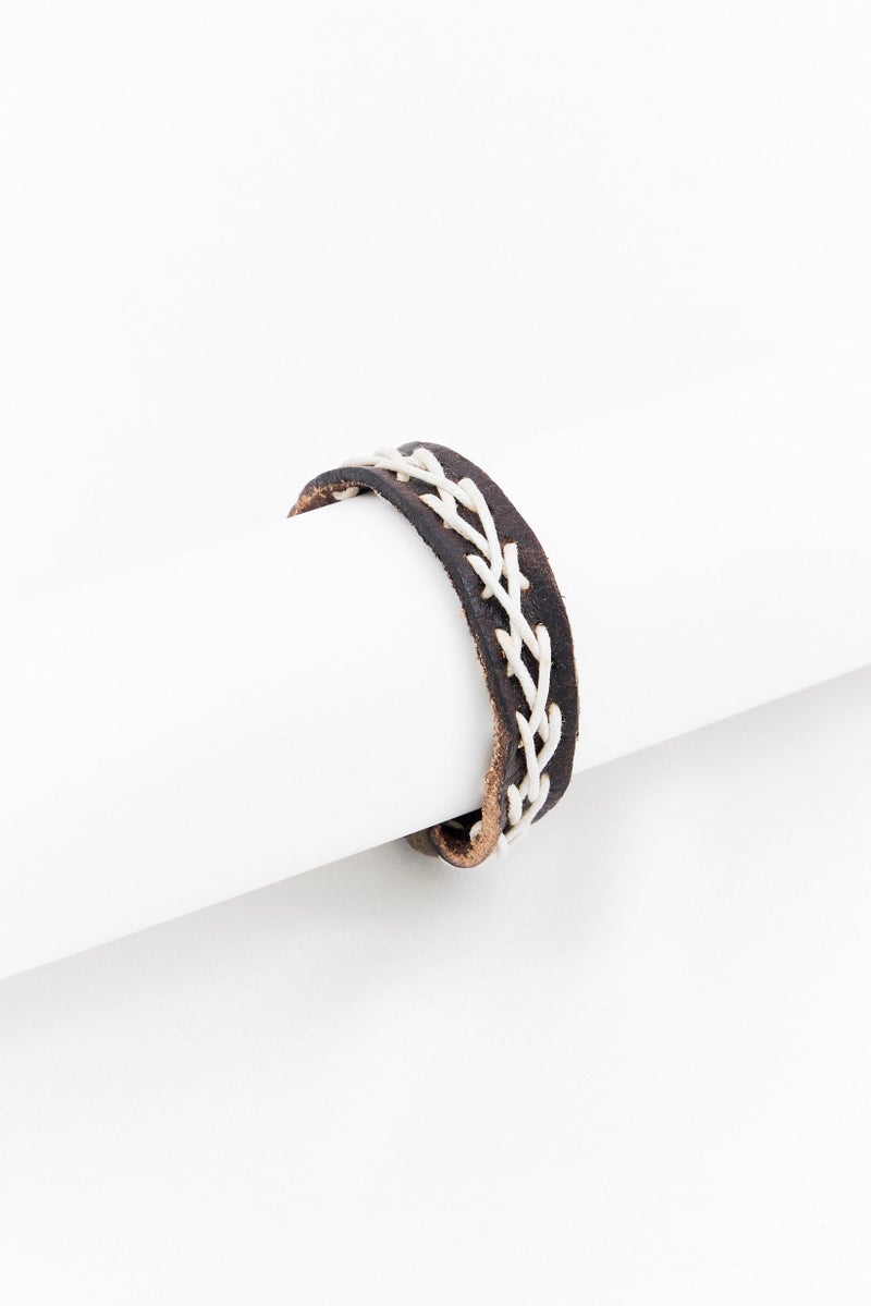 Steeltime Men Leather String Bracelet, Brown  - Image 1