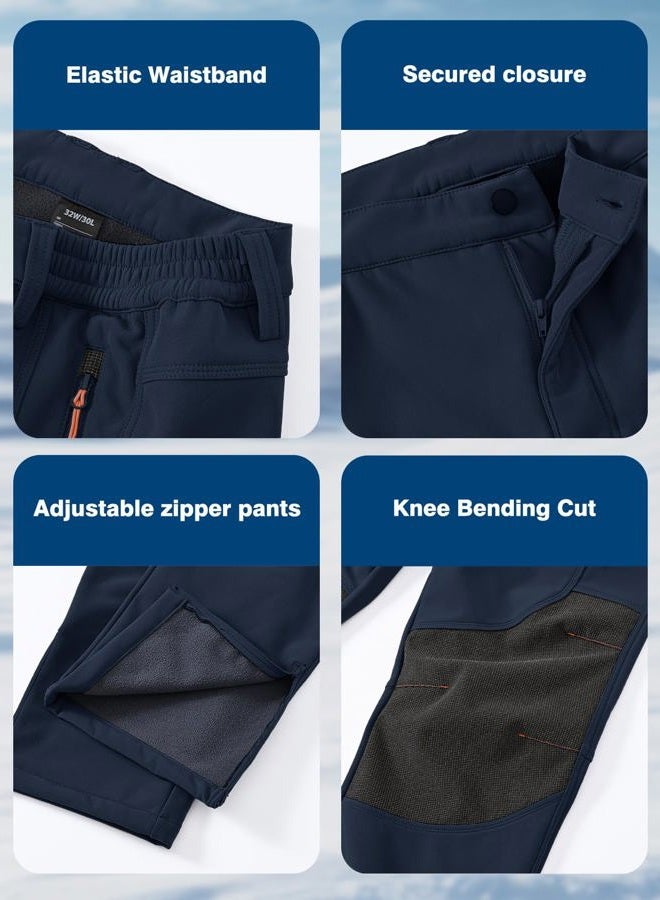 SPOSULEI Mens Ski Waterproof Insulated Pants Fleece Lined Softshell Snow Hiking Snowboard Outdoor Pants with Zipper Pockets, Dark Blue, 34W x 34L - Image 5