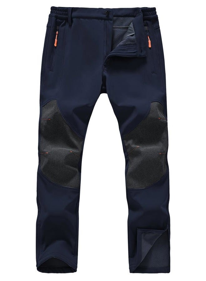 SPOSULEI Mens Ski Waterproof Insulated Pants Fleece Lined Softshell Snow Hiking Snowboard Outdoor Pants with Zipper Pockets, Dark Blue, 34W x 34L - Image 1
