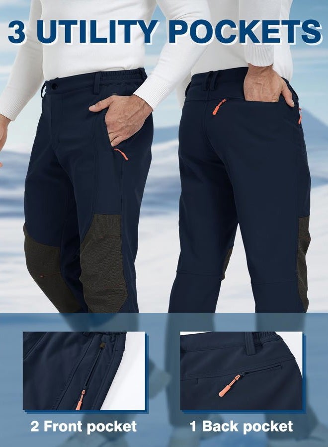 SPOSULEI Mens Ski Waterproof Insulated Pants Fleece Lined Softshell Snow Hiking Snowboard Outdoor Pants with Zipper Pockets, Dark Blue, 34W x 34L - Image 4