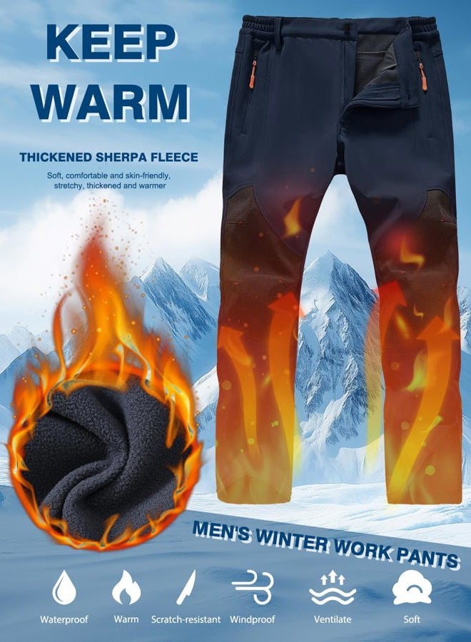 SPOSULEI Mens Ski Waterproof Insulated Pants Fleece Lined Softshell Snow Hiking Snowboard Outdoor Pants with Zipper Pockets, Dark Blue, 34W x 34L - Image 2