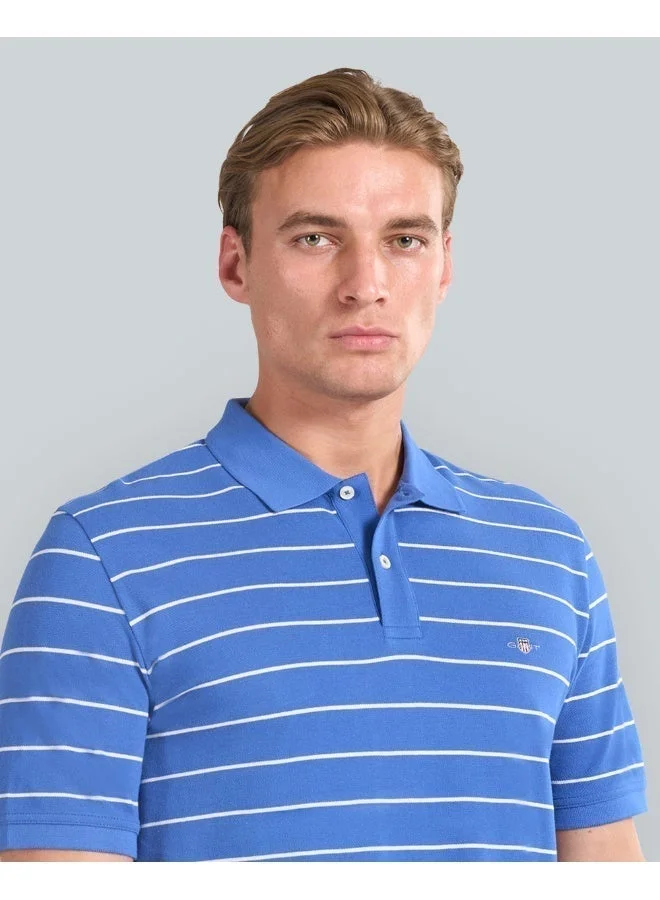 غانت قميص بولو رجالي مخطط بأكمام قصيرة من جانت أخضر وأبيض