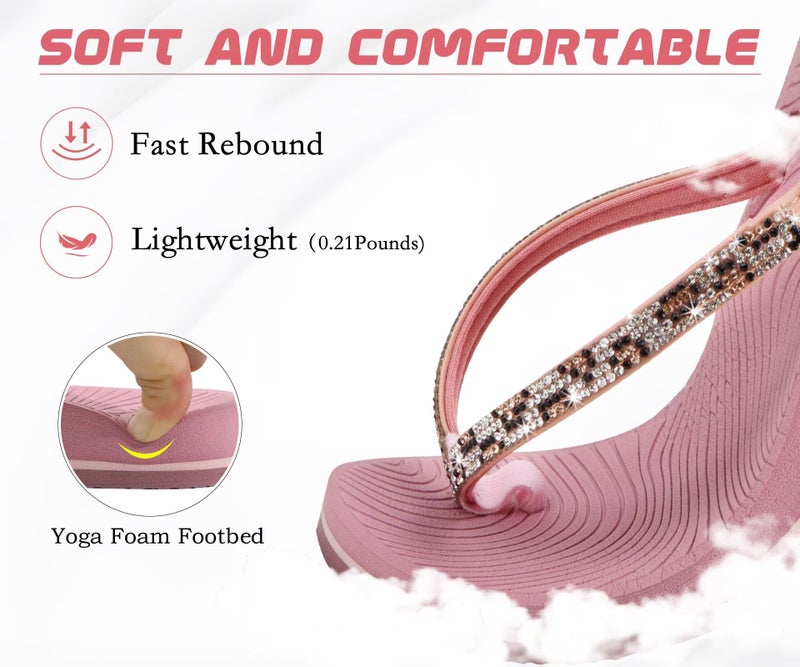 KuaiLu Women's Rhinestone Flip Flops with Comfort Arch Support Yoga Mat Cushion Sandals Fashion Summer Beach Pool Travel Orthotic Walking Thong Sandles Slip on Plantar Fasciitis Pink 8 - Image 5