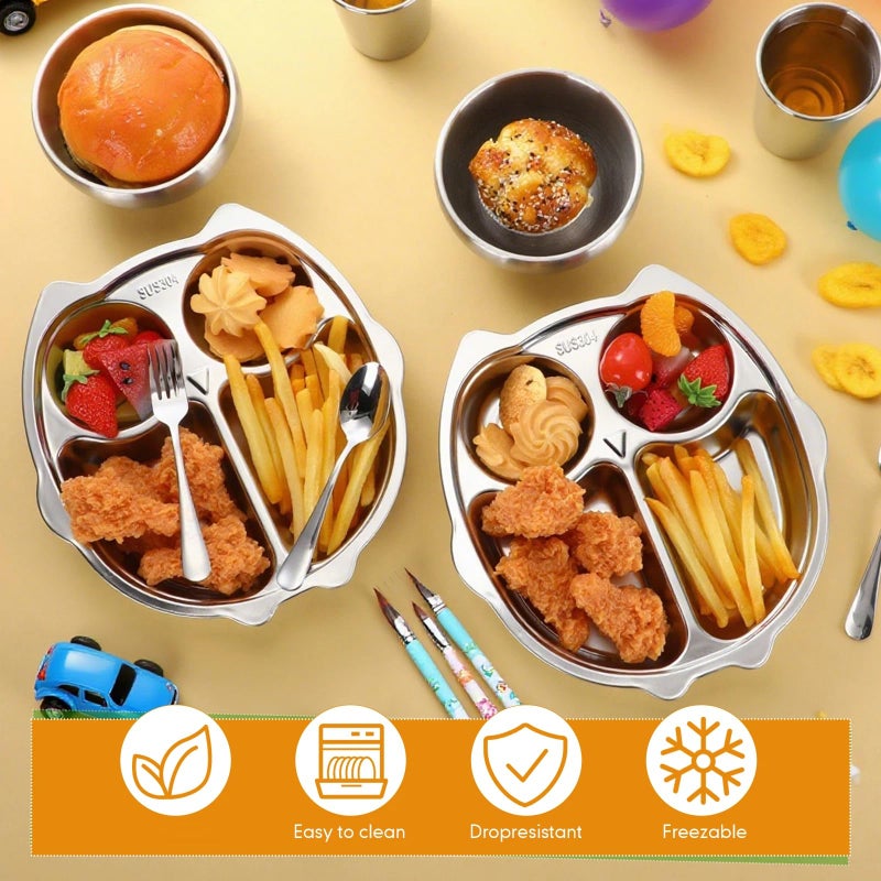 Jinei 20 Pieces Kids Stainless Steel Utensils Set Include 4 Owl Shaped Plates, 4 Bowls, 4 Cups, 4 Spoons, and 4 Forks, Stainless Steel Dinnerware Set for Toddler Utensils Silverware - Image 5