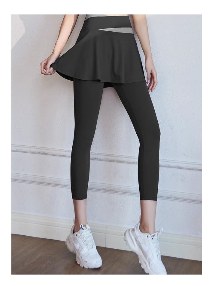 Color Blocked High Waisted Tight Fitting Anti Glare Fake Two-Piece Yoga Pants  - Image 4